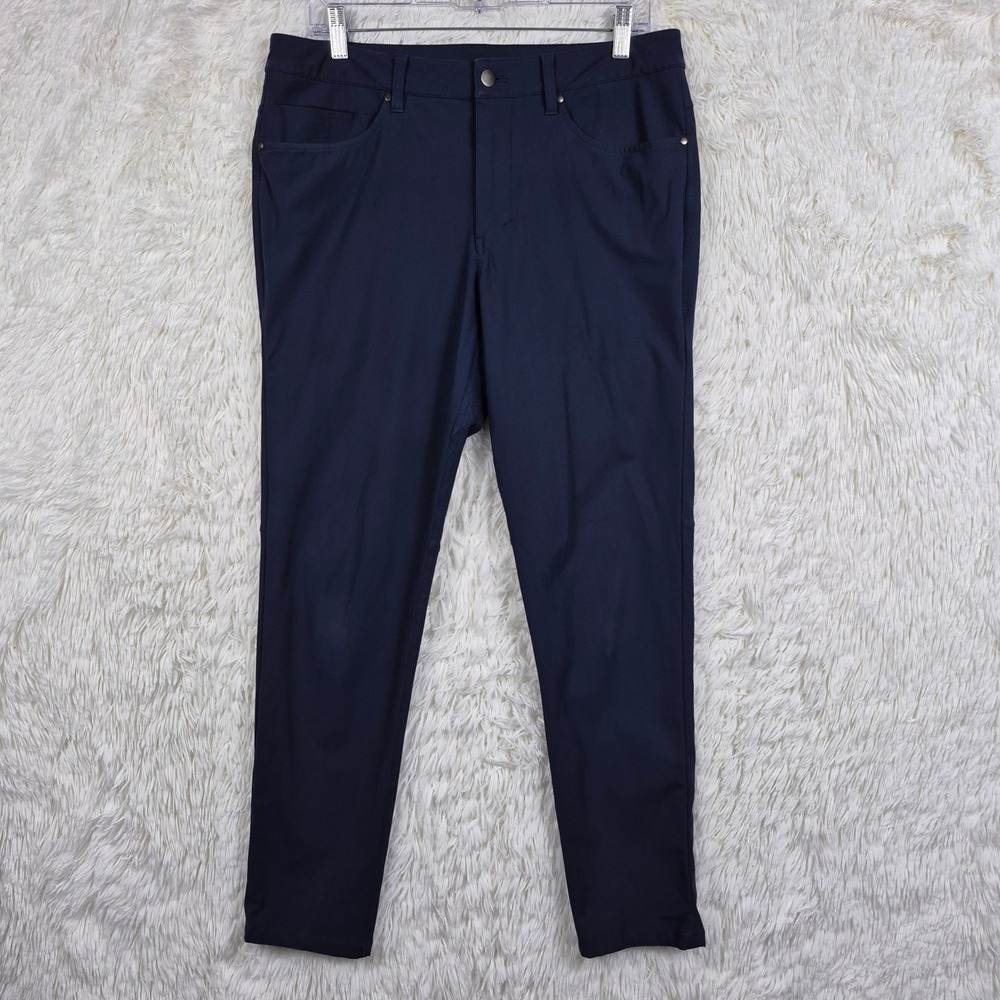Lululemon ABC Pant Slim Fit Navy Blue 5 Pocket Warpstreme Trousers Mens 32x29